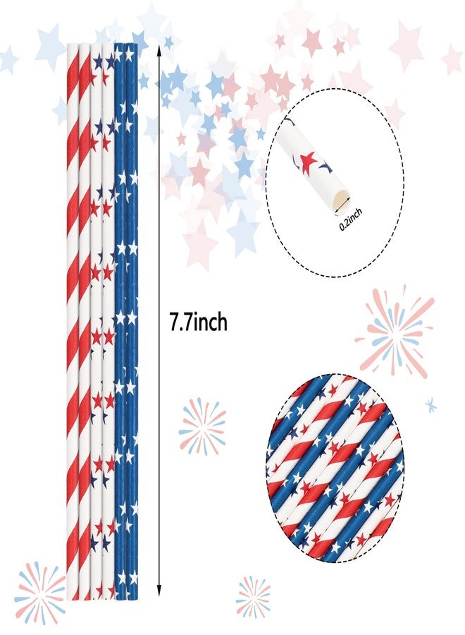 Whaline 200Pcs Independence Day Paper Straws Star Stripe Disposable Straws Red Blue White Drinking Well Crafted Straws for Juices Shakes Cocktail 4th of July Decoration Patriotic Party Event Supplies - Image 2